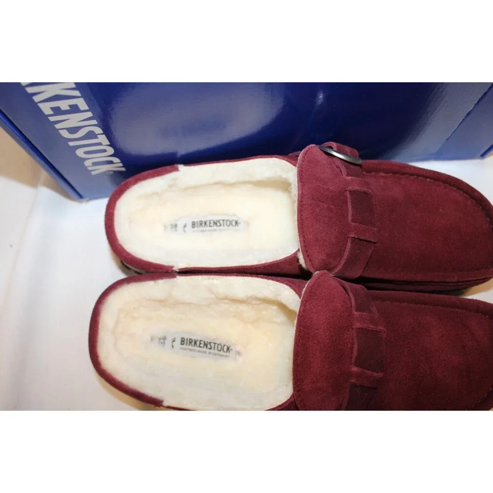 BIRKENSTOCK WOMEN SUEDE SHEARLING BUCKLEY SANDALS EU 38 US 7 MAROON NARROW - Picture 4 of 7